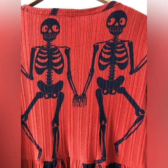 Mini Rodini Red Dress with Skeleton Design